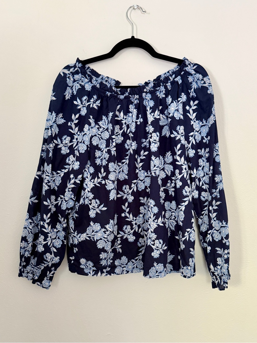 J. Crew 100% Cotton Ruffle Neck Tie-back Floral Print Long Sleeve Blouse Size XL